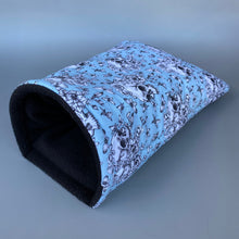 Load image into Gallery viewer, Vintage Floral Skulls cosy snuggle cave. Padded stay open snuggle sack. Hedgehog bed.