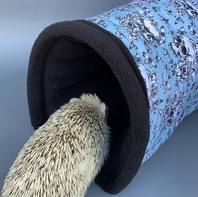 Vintage Floral Skulls bunker. Hedgehog and guinea pig bed. Padded fleece lined house.