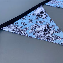 Load image into Gallery viewer, Vintage Floral Skulls miniature bunting. Viv decorations. Cage decorations.