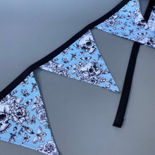 Load image into Gallery viewer, Vintage Floral Skulls miniature bunting. Viv decorations. Cage decorations.