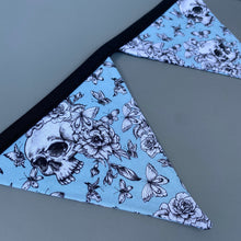 Load image into Gallery viewer, Vintage Floral Skulls miniature bunting. Viv decorations. Cage decorations.