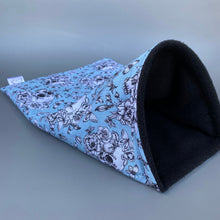 Load image into Gallery viewer, Vintage Floral Skulls snuggle sack, snuggle pouch, sleeping bag for hedgehogs.