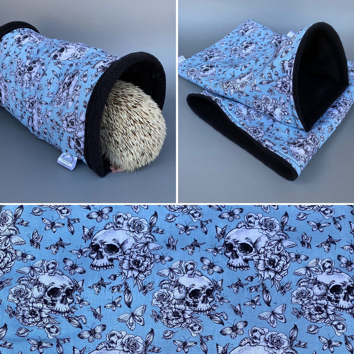 Vintage Floral Skulls mini set. Tunnel, snuggle sack and toys. Fleece bedding.