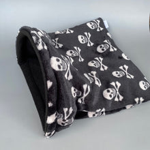 Load image into Gallery viewer, LARGE skull and bones cuddle soft snuggle sack. Sleeping bag for hedgehogs and guiena pigs