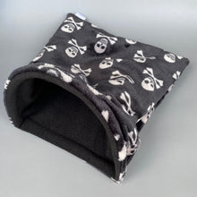 Load image into Gallery viewer, LARGE skull and bones cuddle soft snuggle sack. Sleeping bag for hedgehogs and guiena pigs