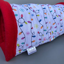 Load image into Gallery viewer, Festive lights stay open tunnel. Padded tunnel for hedgehogs and small pets.