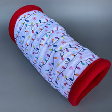 Load image into Gallery viewer, Festive lights stay open tunnel. Padded tunnel for hedgehogs and small pets.