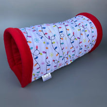 Load image into Gallery viewer, Festive lights stay open tunnel. Padded tunnel for hedgehogs and small pets.