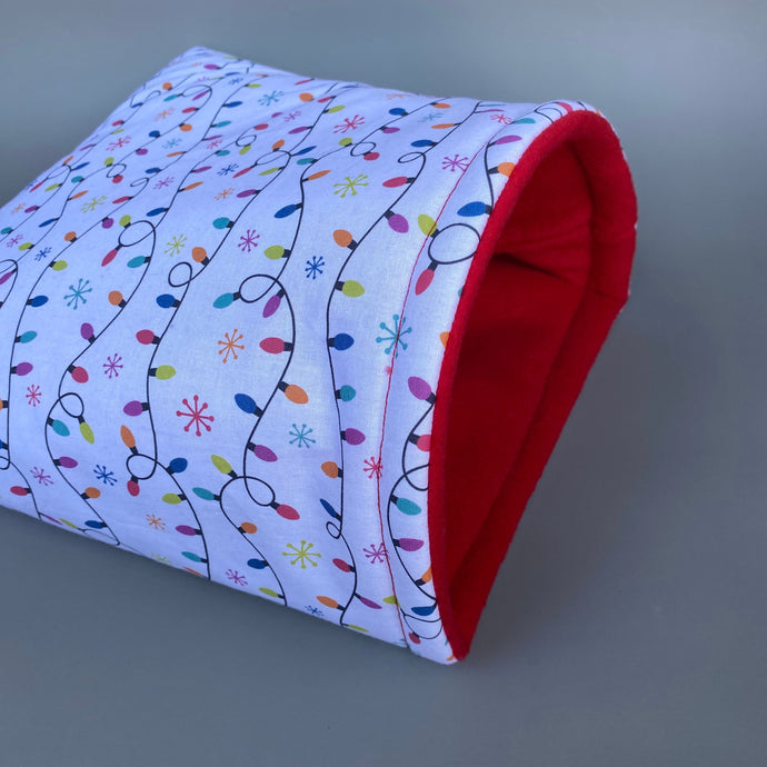 LARGE festive lights guinea pig cosy snuggle cave. Padded stay open snuggle sack.