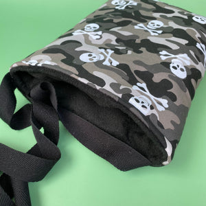 Camo skulls padded bonding bag, carry bag for hedgehog. Fleece lined pet tote.