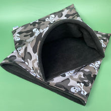 Load image into Gallery viewer, LARGE Camo skulls snuggle sack. Snuggle pouch for guinea pigs