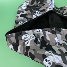 Load image into Gallery viewer, Camo skulls bonding scarf for hedgehogs and small pets. Bonding pouch. Fleece lined.