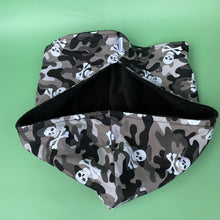 Load image into Gallery viewer, Camo skulls bonding scarf for hedgehogs and small pets. Bonding pouch. Fleece lined.