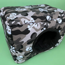 Load image into Gallery viewer, LARGE Camo and skulls full cage set. Large cosy house, snuggle sack, tunnel set.