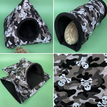 Load image into Gallery viewer, Camo skulls full cage set. Tent house, snuggle sack, tunnel cage set for hedgehogs