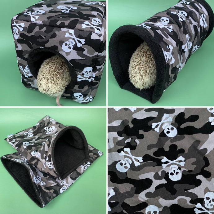 Camo skulls full cage set. Cube house, snuggle sack, tunnel set for hedgehog or small pet.