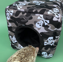 Load image into Gallery viewer, Camo skulls full cage set. Cube house, snuggle sack, tunnel set for hedgehog or small pet.