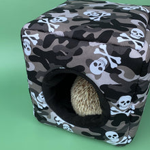 Load image into Gallery viewer, Camo skulls cosy cube house. Hedgehog and guinea pig cube house.