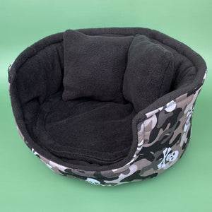 LARGE camo skulls cuddle cup. Pet sofa. Guinea pig bed. Pet beds. Fleece bed.