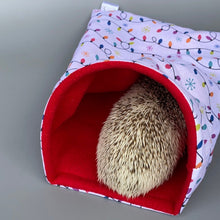 Load image into Gallery viewer, LARGE festive lights full cage set. LARGE house, snuggle sack, tunnel set.