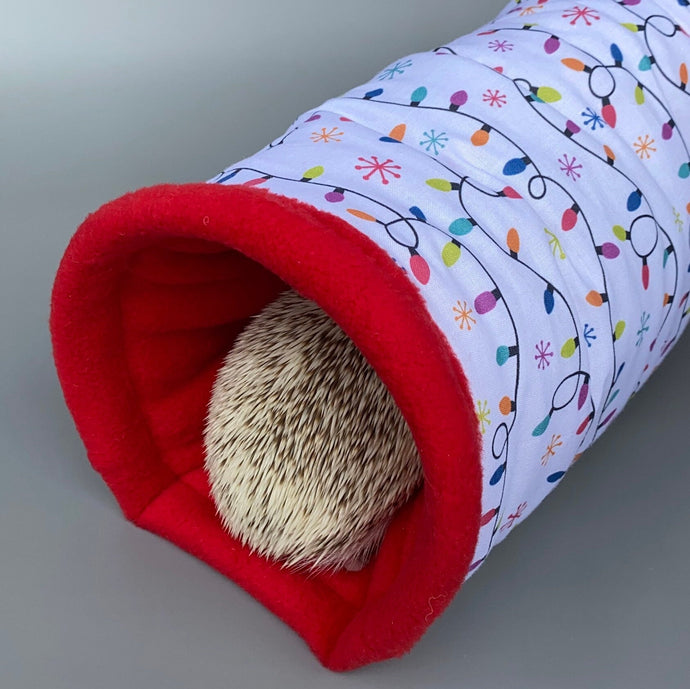 Festive lights stay open tunnel. Padded tunnel for hedgehogs and small pets.