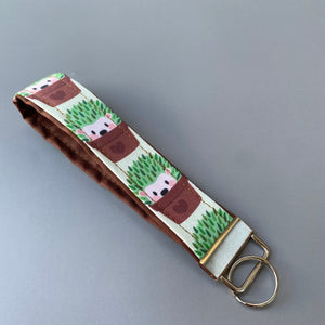 Cactus hedgehog wristlet keychain. Hedgehog keyring.