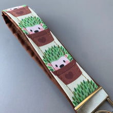 Load image into Gallery viewer, Cactus hedgehog wristlet keychain. Hedgehog keyring.