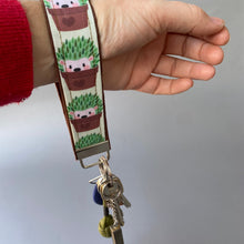 Load image into Gallery viewer, Cactus hedgehog wristlet keychain. Hedgehog keyring.