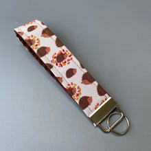 Load image into Gallery viewer, Beige hedgehog wristlet keychain. Hedgehog keyring.