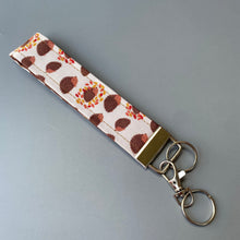 Load image into Gallery viewer, Beige hedgehog wristlet keychain. Hedgehog keyring.