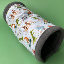 Load image into Gallery viewer, Off to the races stay open tunnel. Padded fleece tunnel. Padded tunnel for hedgehogs