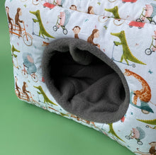 Load image into Gallery viewer, LARGE off to the races cosy bed. Cosy cube. Cuddle Cube. Padded house for guinea pigs.