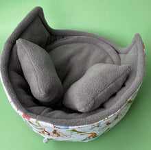 Load image into Gallery viewer, LARGE off the the races cuddle cup. Pet sofa. Guinea pig bed. Fleece pet bed.
