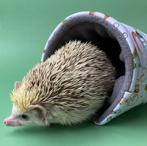 Off to the races cosy snuggle cave. Padded stay open snuggle sack. Hedgehog bed.