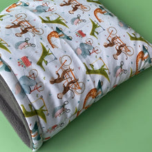Load image into Gallery viewer, LARGE off to the races guinea pig cosy snuggle cave. Padded stay open snuggle sack.