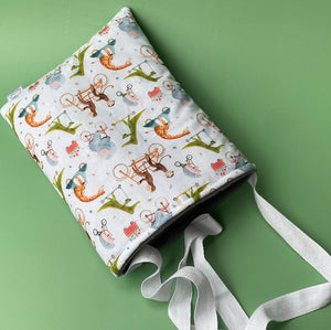 Off to the races padded bonding bag, carry bag for hedgehog. Fleece lined pet tote.