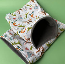 Load image into Gallery viewer, Off to the races full cage set. Corner house, snuggle sack, tunnel cage set for hedgehogs