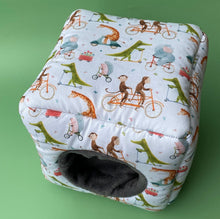 Load image into Gallery viewer, Off to the races full cage set. Cube house, snuggle sack, tunnel cage set for small pets.