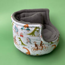 Load image into Gallery viewer, Off to the races cuddle cup. Pet sofa. Hedgehog bed. Small pet beds. Fleece sofa bed.