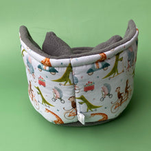 Load image into Gallery viewer, Off to the races cuddle cup. Pet sofa. Hedgehog bed. Small pet beds. Fleece sofa bed.
