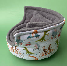 Load image into Gallery viewer, Off to the races cuddle cup. Pet sofa. Hedgehog bed. Small pet beds. Fleece sofa bed.