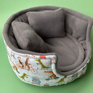 LARGE off the the races cuddle cup. Pet sofa. Guinea pig bed. Fleece pet bed.
