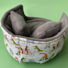 Load image into Gallery viewer, LARGE off the the races cuddle cup. Pet sofa. Guinea pig bed. Fleece pet bed.
