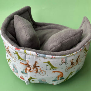 LARGE off the the races cuddle cup. Pet sofa. Guinea pig bed. Fleece pet bed.