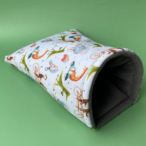 Off to the races cosy snuggle cave. Padded stay open snuggle sack. Hedgehog bed.