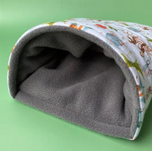 Load image into Gallery viewer, LARGE off to the races guinea pig cosy snuggle cave. Padded stay open snuggle sack.