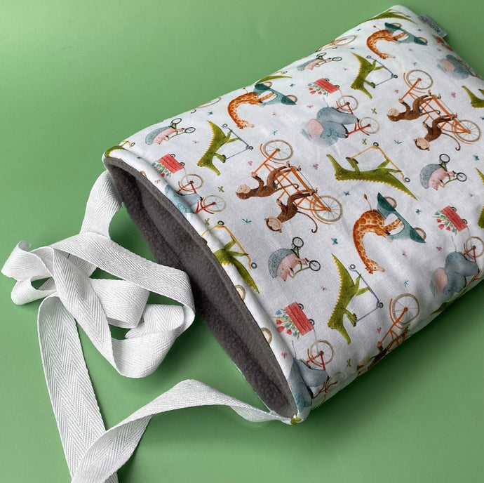 Off to the races padded bonding bag, carry bag for hedgehog. Fleece lined pet tote.