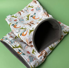 Load image into Gallery viewer, Off to the races full cage set. Cube house, snuggle sack, tunnel cage set for small pets.