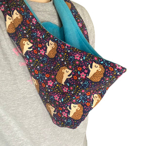 Blue hedgehogs bonding scarf for hedgehogs and small pets. Fleece lined.