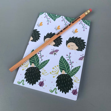 A6 Summer hedgehogs note book. 48-page with full colour hedgehog cover.